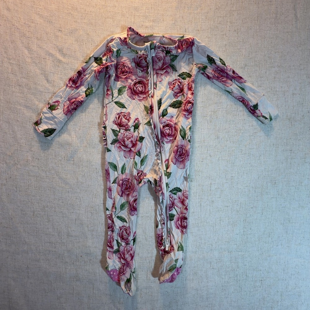 Posh Peanut Footie Pajama Rose Floral Bamboo Ruffle Girls Size 18 Months